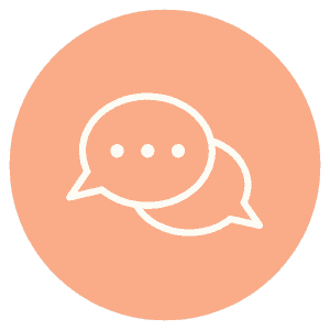 chat icon, cream on peach background